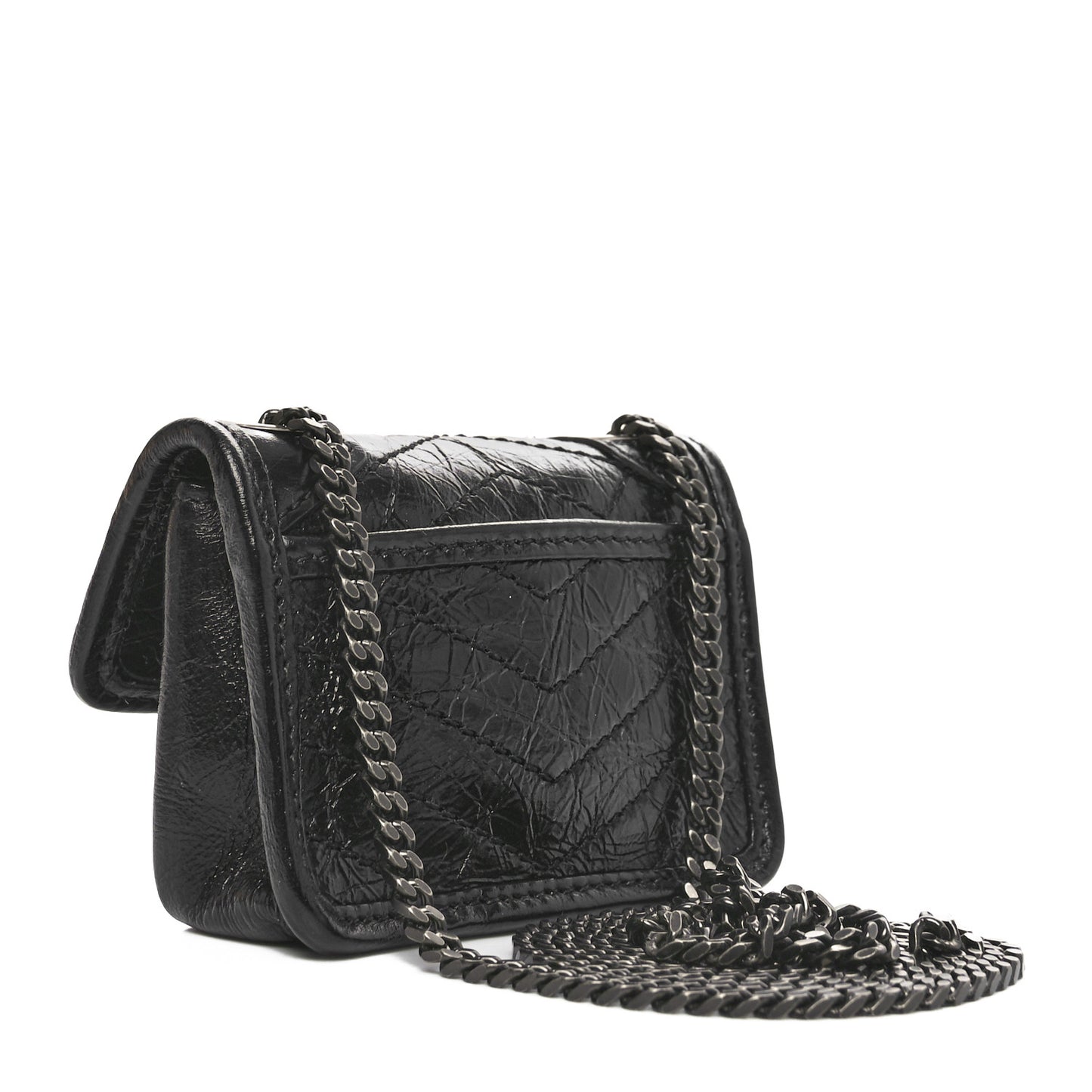 Crinkled Calfskin Matelasse Monogram Niki Airpods Holder Micro Bag Black