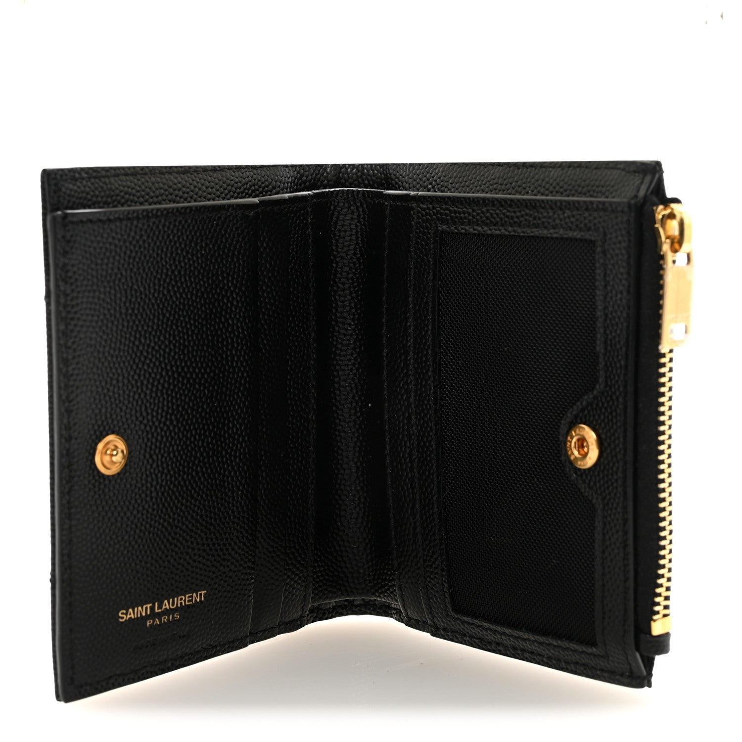 Saint Laurent Grain De Poudre Matelasse Chevron Monogram Zipped Two-Part Wallet Black 5 of 7