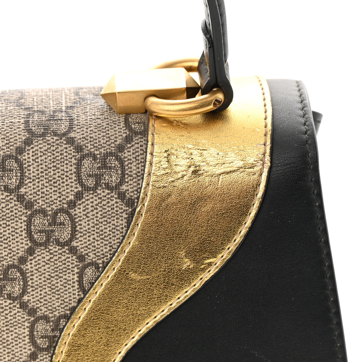 Gucci GG Supreme Monogram Small Osiride Top Handle Bag Black Gold