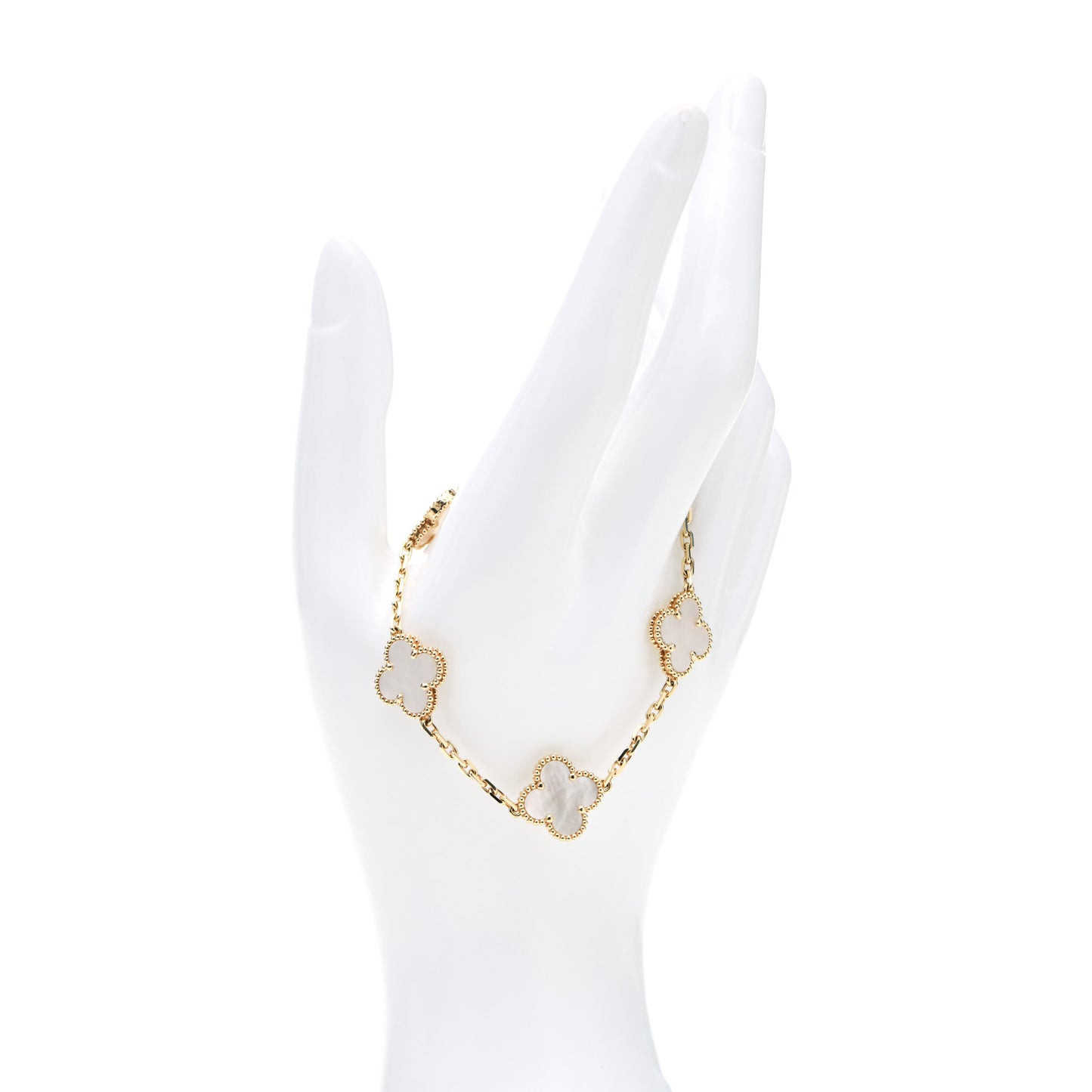 18K Yellow Gold Mother of Pearl 5 Motifs Vintage Alhambra Bracelet