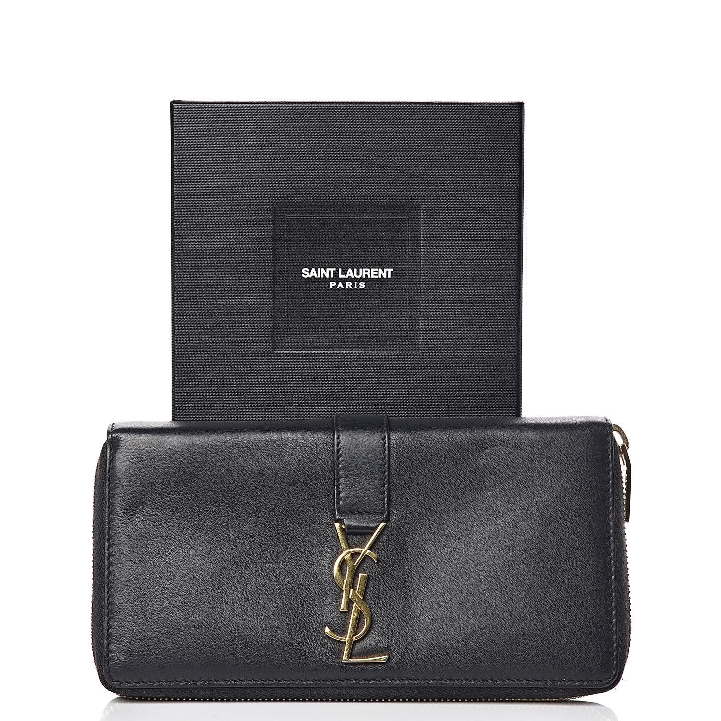 Calfskin Monogram Zip Around Wallet Black