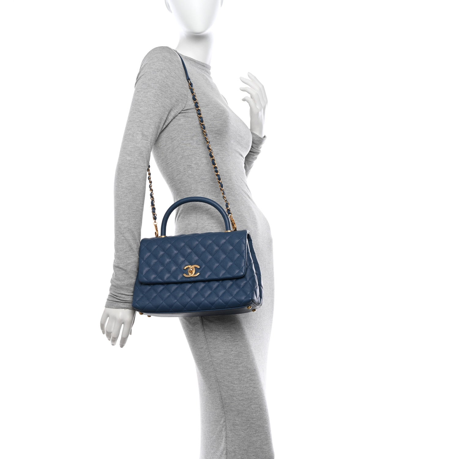 Chanel Caviar Quilted Small Coco Handle Flap Blue 2 of 13