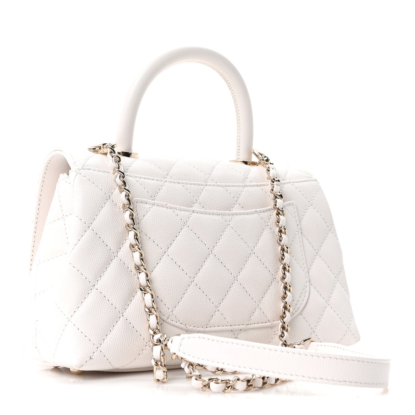 Caviar Quilted Mini Coco Handle Flap White