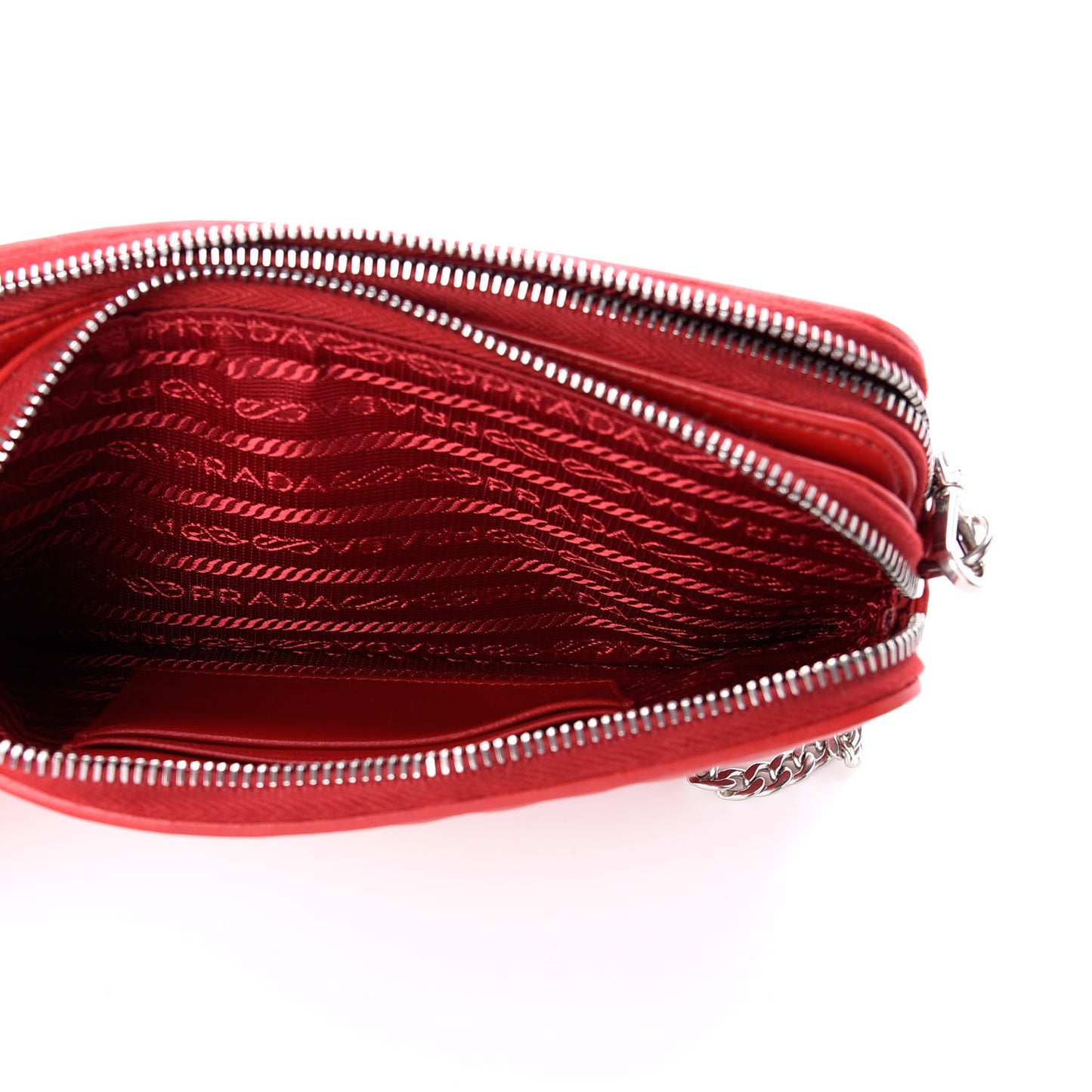 Nappa Impunture Diagramme Mini Double Zip Chain Crossbody Bag Fuoco