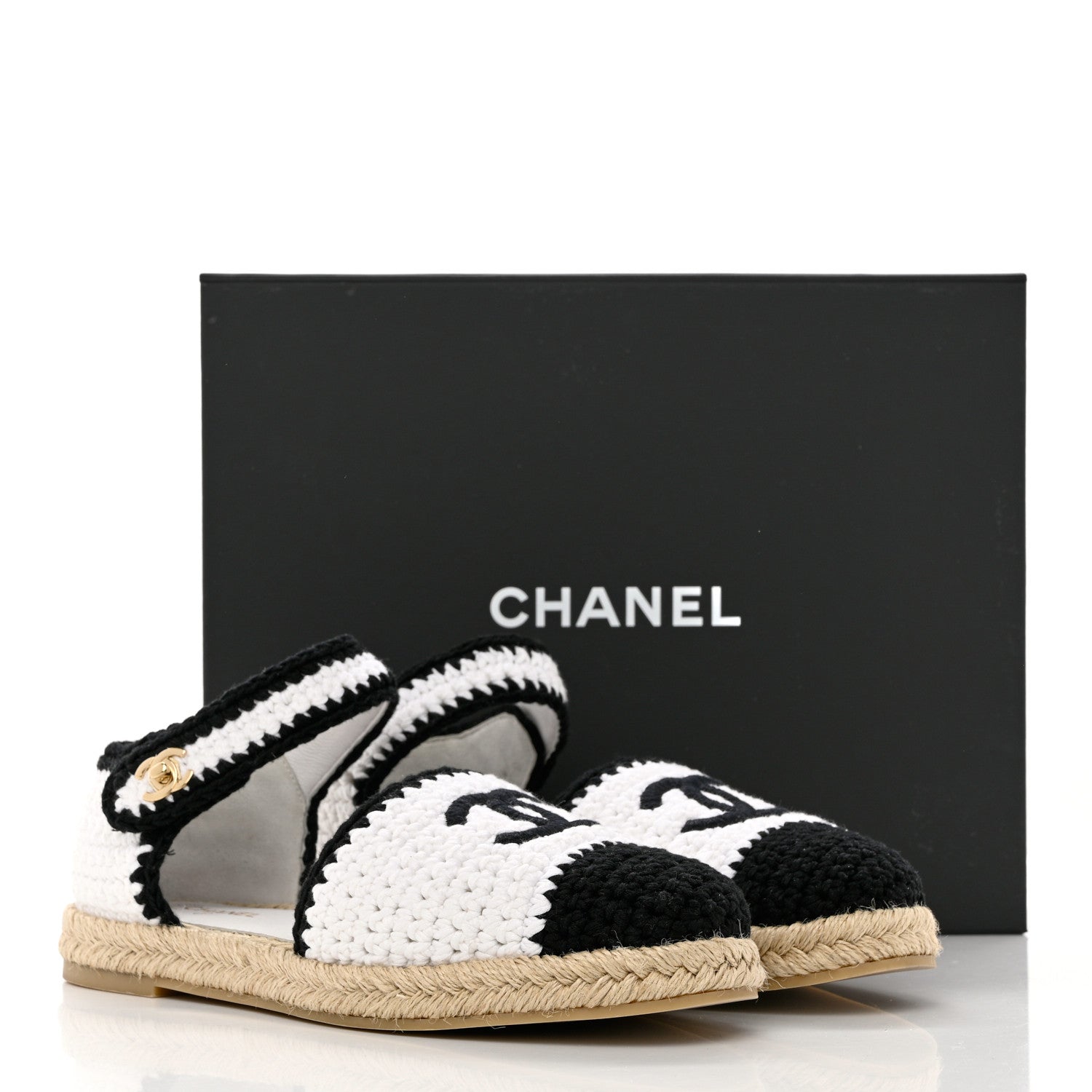 Chanel Braided Knit Cap Toe CC Ankle Strap Espadrilles 41 White Black 10 of 10