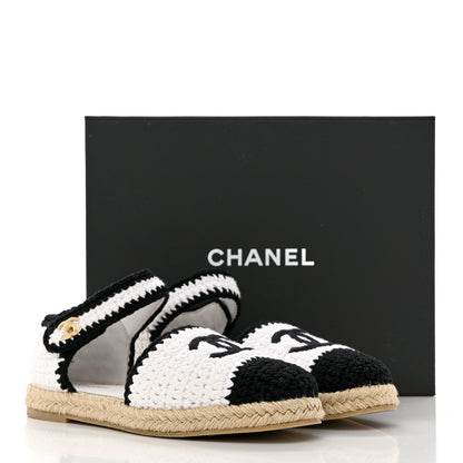 Chanel Braided Knit Cap Toe CC Ankle Strap Espadrilles 41 White Black 10 of 10