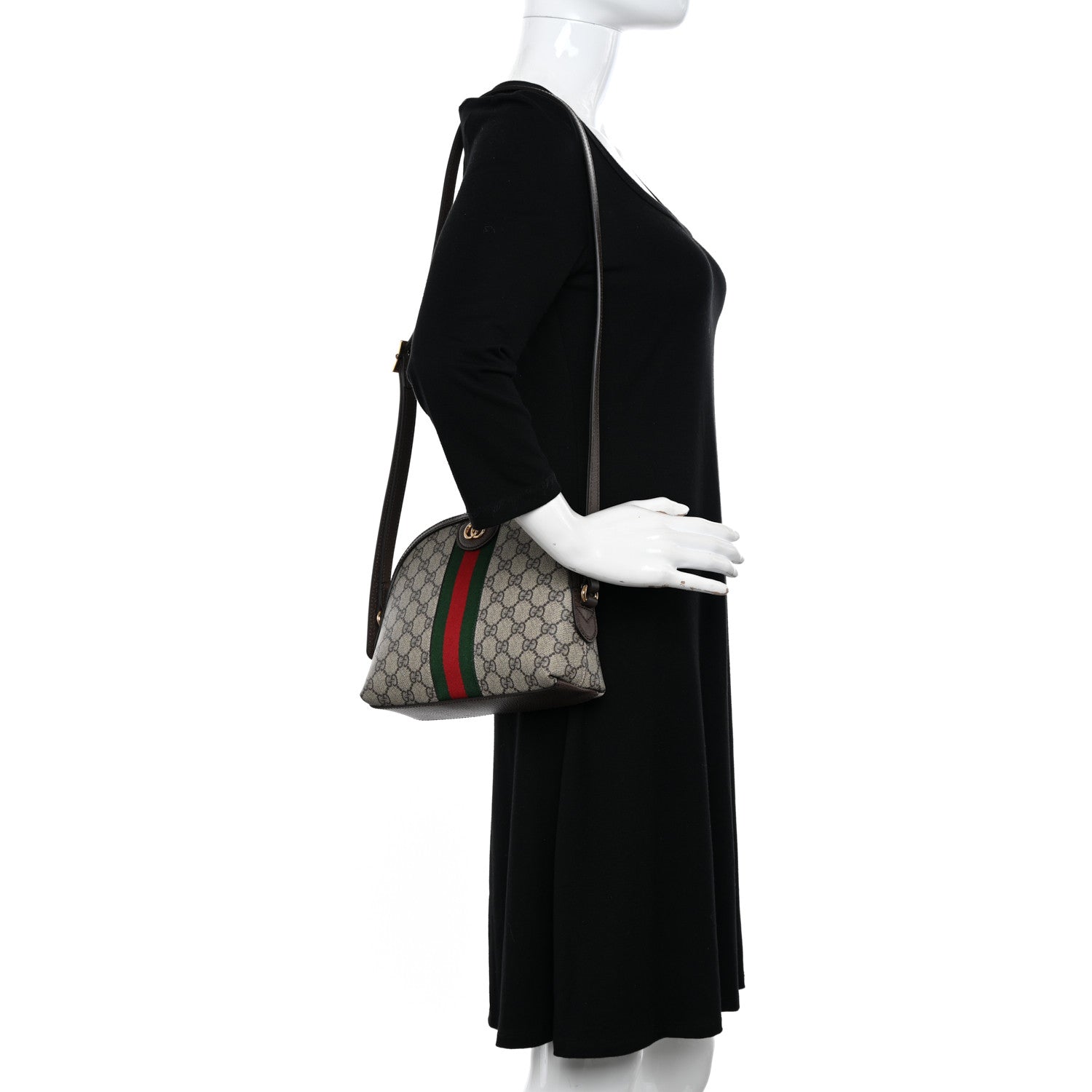 Gucci GG Supreme Monogram Textured Dollar Calfskin Web Small Ophidia Dome Shoulder Bag Beige Ebony New Acero 2 of 10
