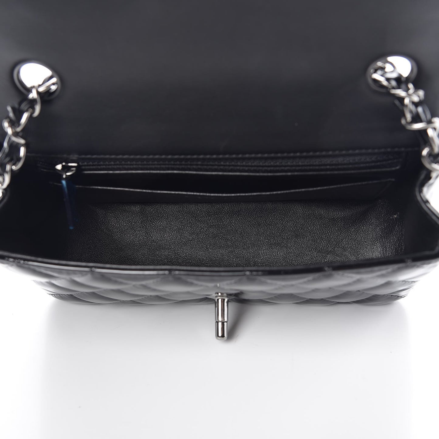 Patent Calfskin Quilted Mini Rectangular Flap Black