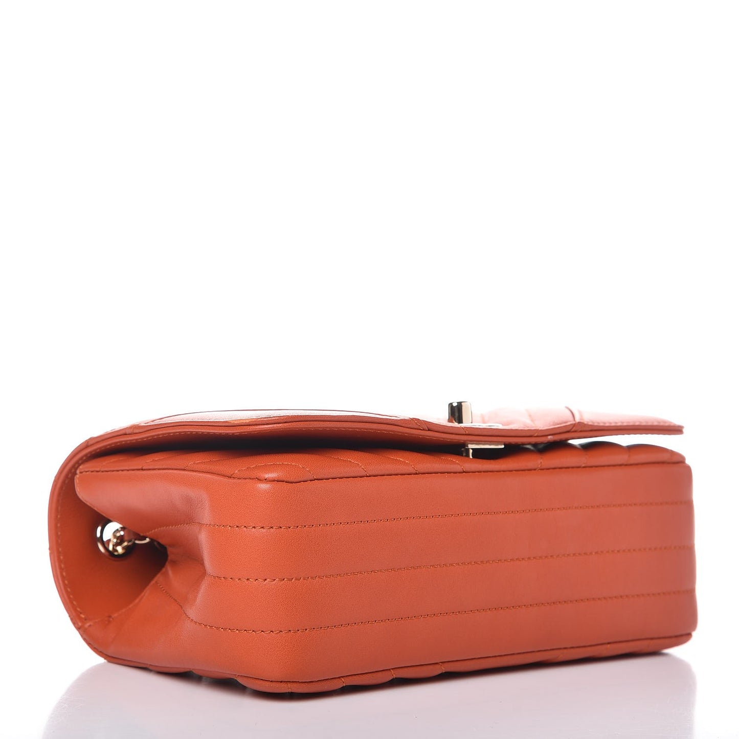 Calfskin Chevron Quilted Mini Statement Flap Dark Orange