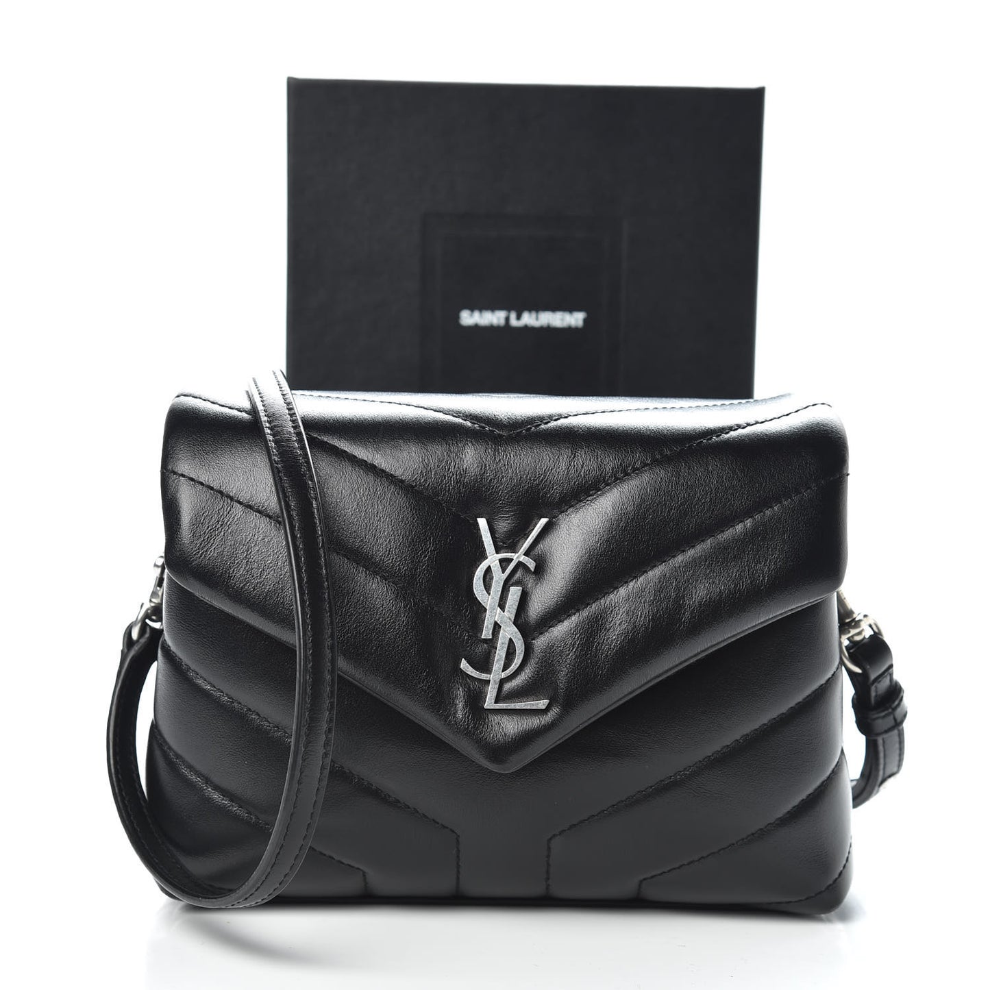 Calfskin Y Quilted Monogram Toy Loulou Crossbody Bag Black