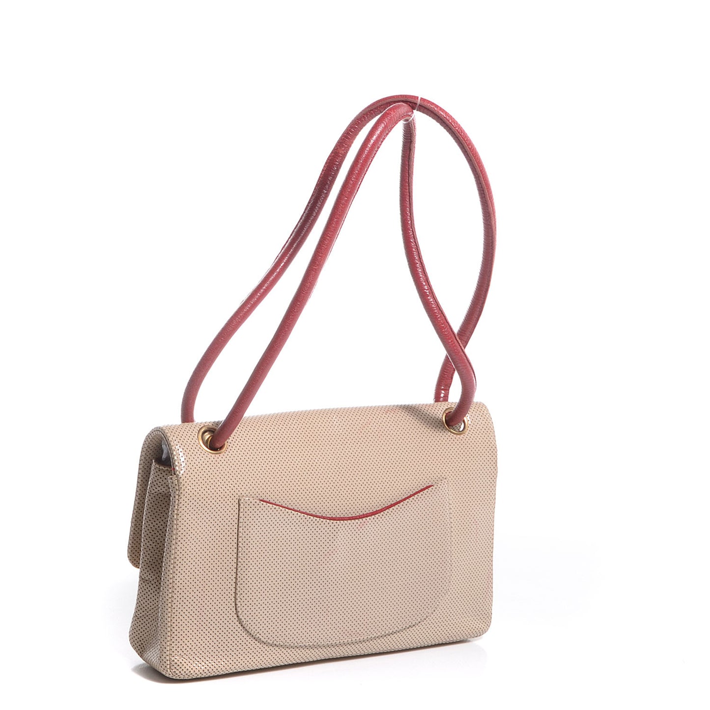 Lambskin Perforated Medium Single Flap Bag Red Beige