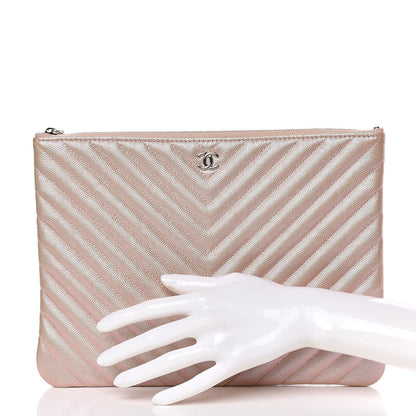 Chanel Iridescent Caviar Chevron Quilted Medium Cosmetic Case Light Gold 2 of 8