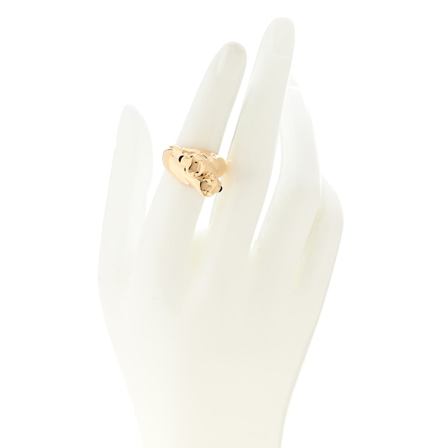18K Yellow Gold Black Onyx Emerald Double Panthère De Cartier Bypass Ring 51 5.75