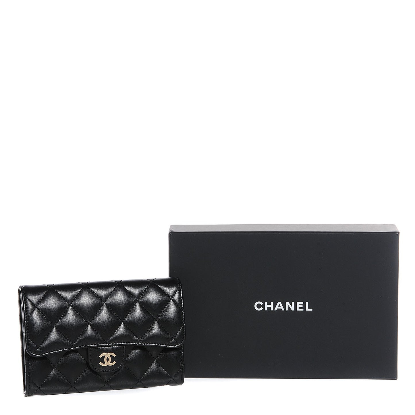 Lambskin Quilted Small Flap Wallet Black