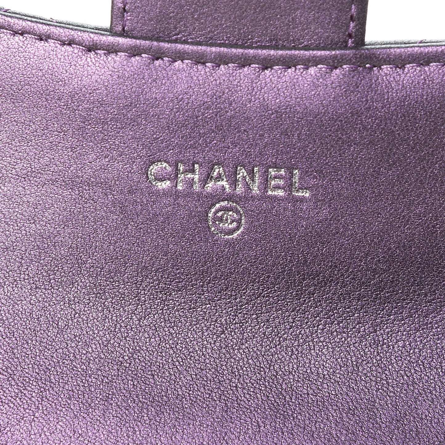 Metallic Lambskin Quilted Flap Card Holder Dark Purple