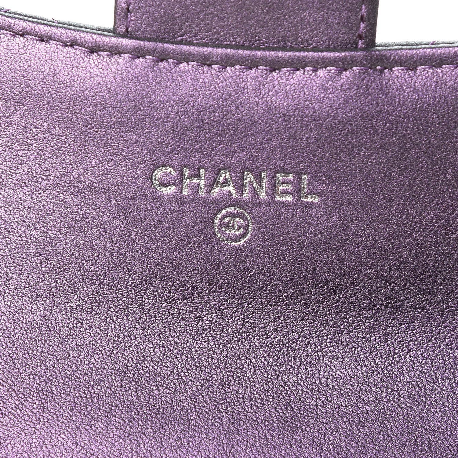 Chanel Metallic Lambskin Quilted Flap Card Holder Dark Purple 6 of 13