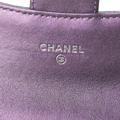 Chanel Metallic Lambskin Quilted Flap Card Holder Dark Purple 6 of 13