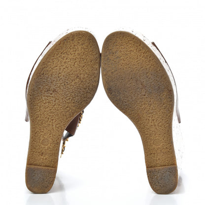 Chanel Lambskin Cork Chain CC Wedge Sandals 39 Brown 6 of 11