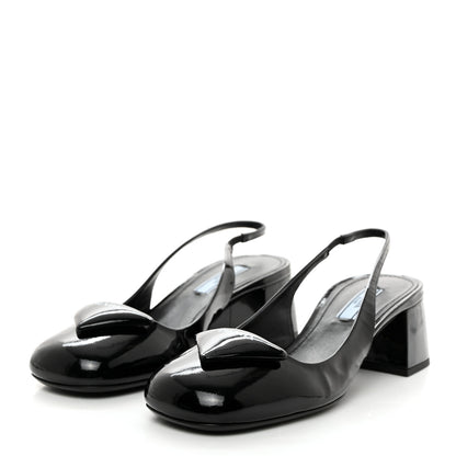 Prada Patent Triangle Logo Slingback Pumps 37 Cipria 3 of 8
