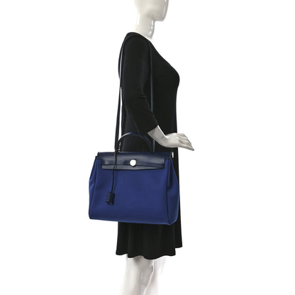 Hermes Toile Militaire Vache Hunter Herbag Zip Retourne 31 PM Bleu Electrique Bleu Saphir 2 of 13