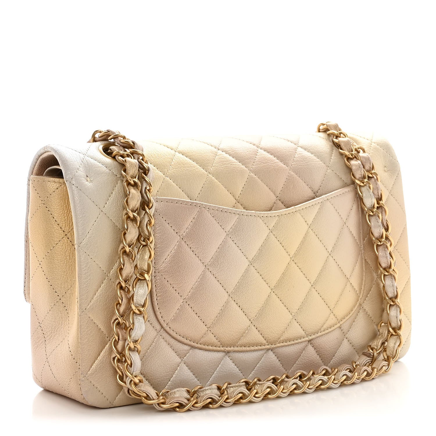 Chanel Metallic Goatskin Quilted Ombre Medium Double Flap Gold 3 of 18