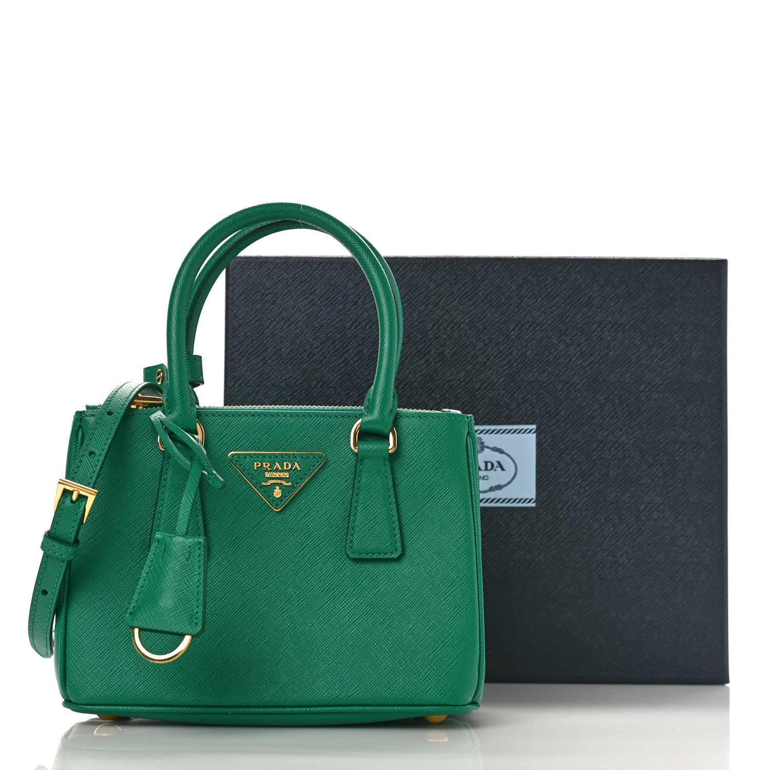Prada Saffiano Lux Mini Galleria Double Zip Tote Biliardo 9 of 9
