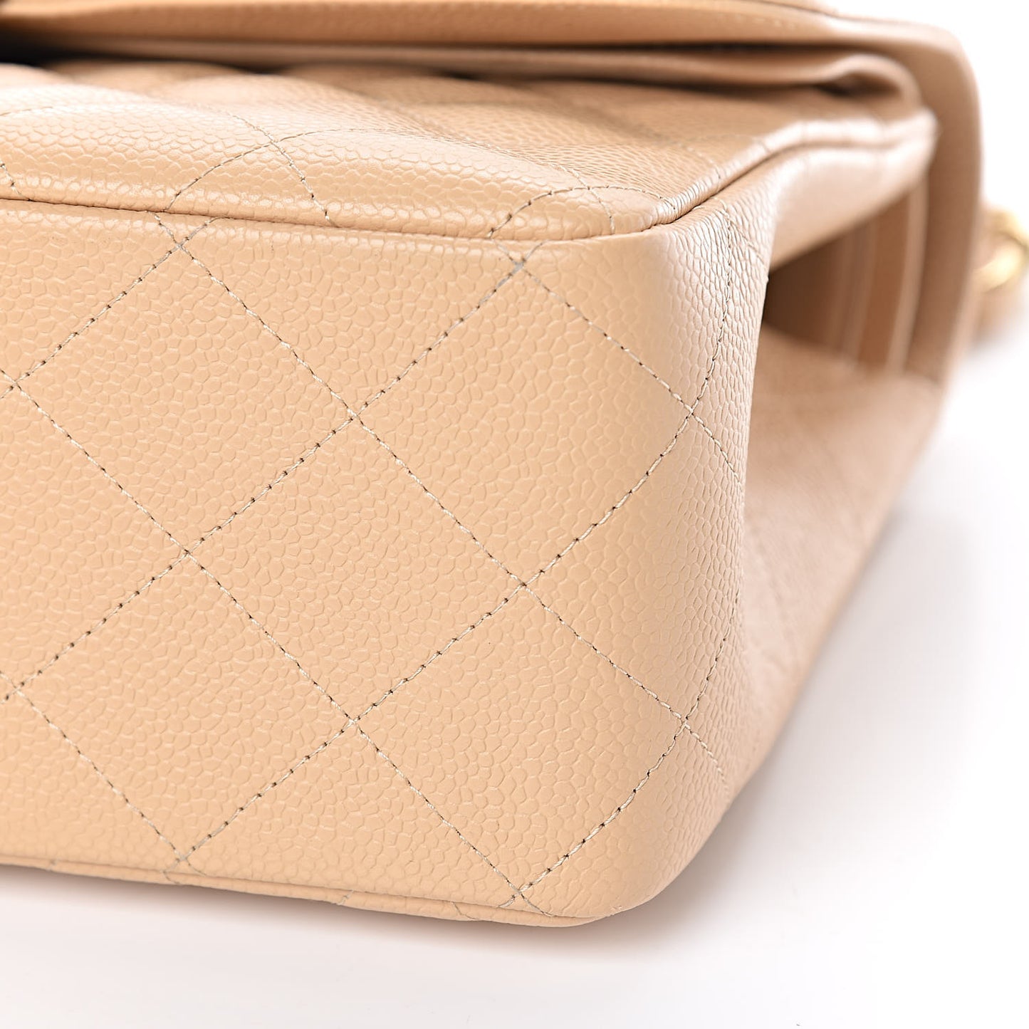 Caviar Quilted Jumbo Double Flap Light Beige