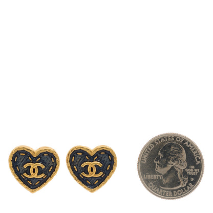 Chanel Metal Enamel CC Denim Heart Earrings Gold Blue 2 of 5