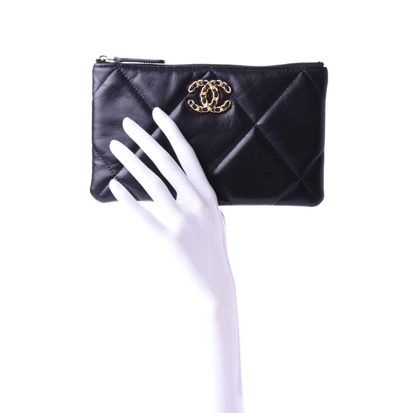 Goatskin Quilted 19 Cosmetic Case Black