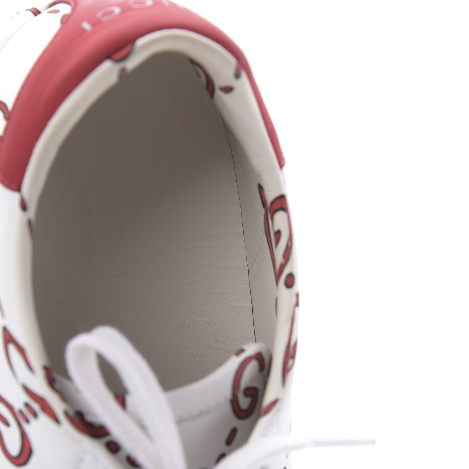Gucci Calfskin GucciGhost Print Womens Ace Sneakers 37 White Hibiscus Red 8 of 9