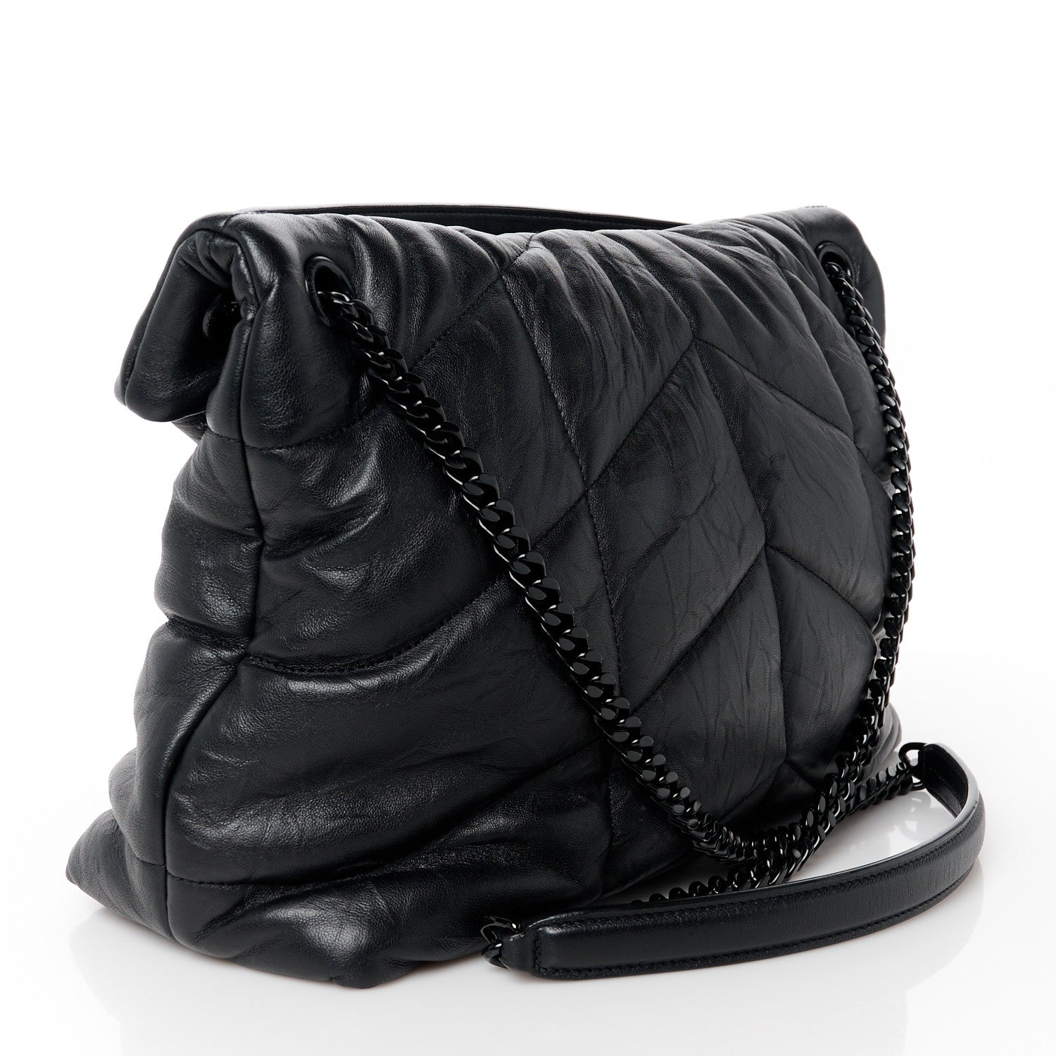 Saint Laurent Lambskin Quilted Monogram Monochrome Medium Loulou Puffer Chain Satchel Black 3 of 11