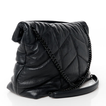 Saint Laurent Lambskin Quilted Monogram Monochrome Medium Loulou Puffer Chain Satchel Black 3 of 11