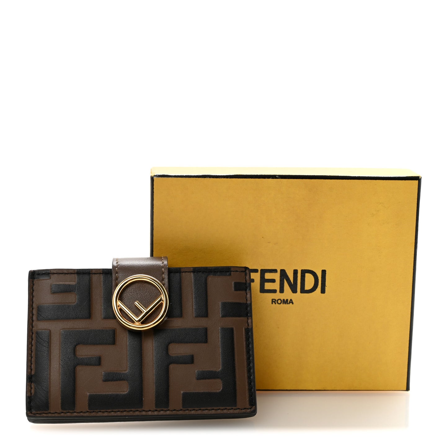 Vitello Liberty F is Fendi Bi-Color FF 1974 Embossed Gusseted Card Holder Maya Black