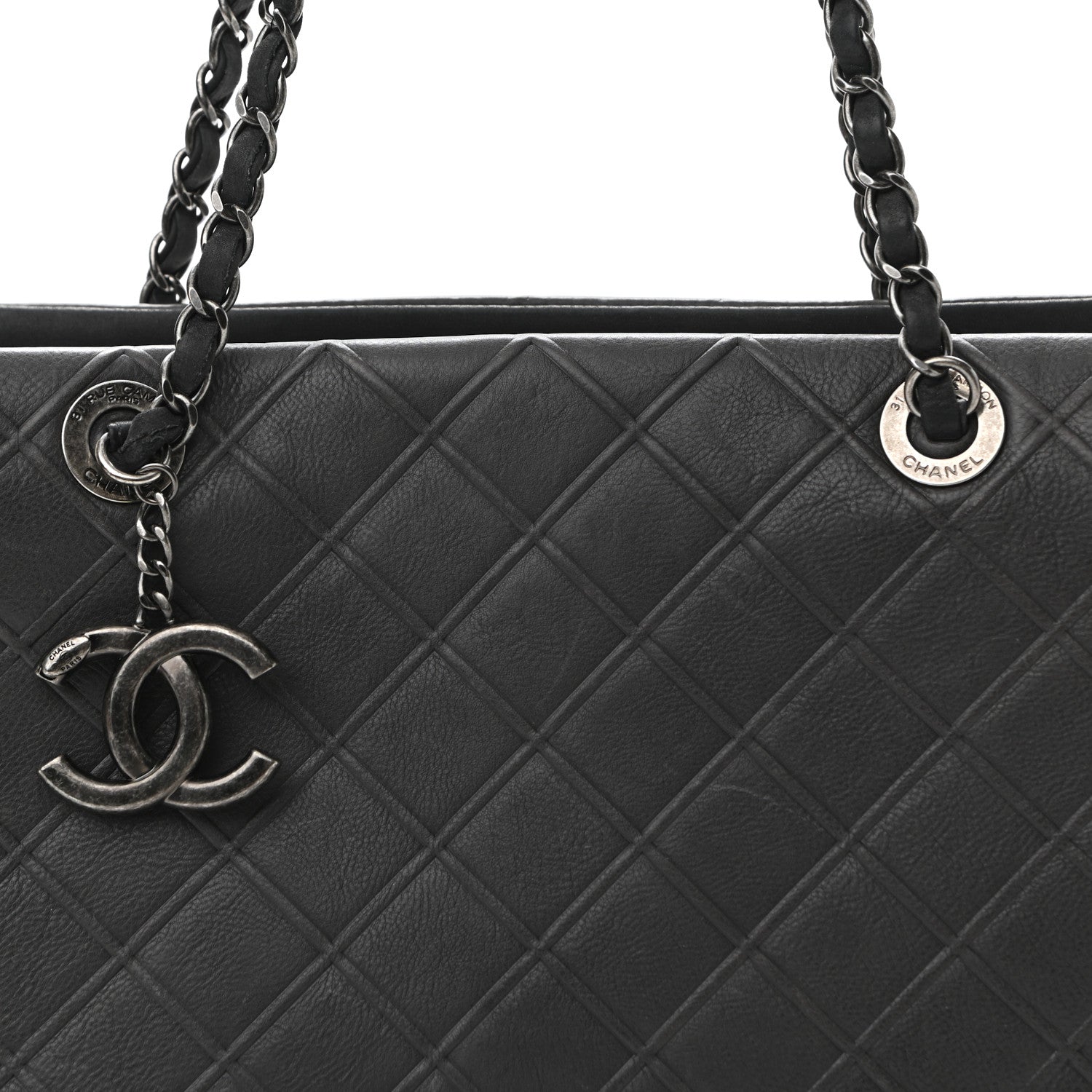 Chanel Calfskin Diamond Embossed Large CC Zip Shopping Tote Grey 8 of 14