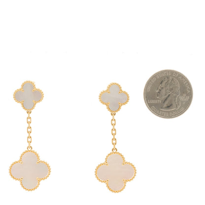 Van Cleef & Arpels 18K Yellow Gold Mother of Pearl 2 Motifs Magic Alhambra Earrings 2 of 4