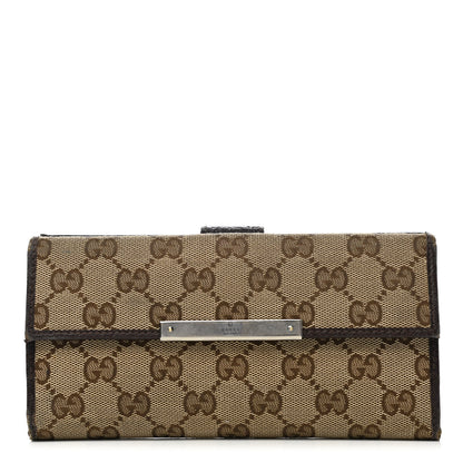 Gucci Monogram Metal Bar Continental Flap Wallet Beige Ebony Dark Brown 1 of 19