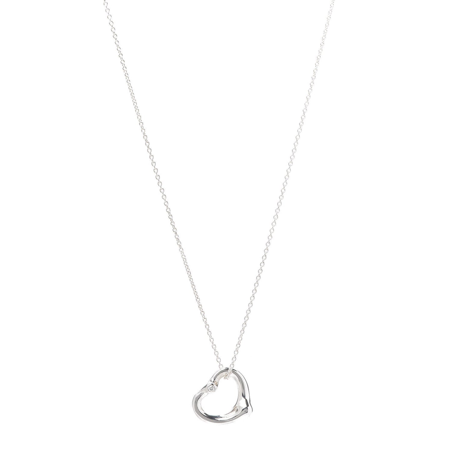 Sterling Silver Diamond 16mm Elsa Peretti Open Heart Pendant Necklace