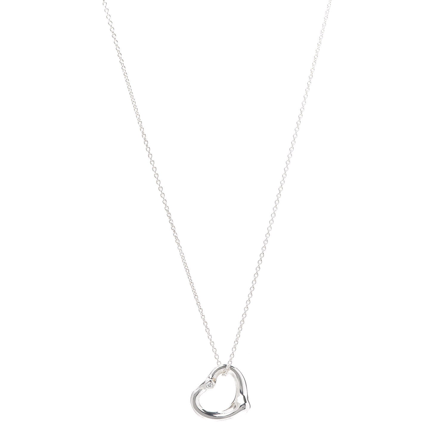 Tiffany Sterling Silver Diamond 16mm Elsa Peretti Open Heart Pendant Necklace 1 of 9
