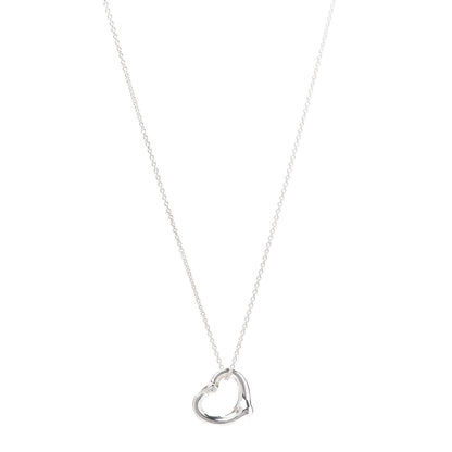 Tiffany Sterling Silver Diamond 16mm Elsa Peretti Open Heart Pendant Necklace 1 of 9