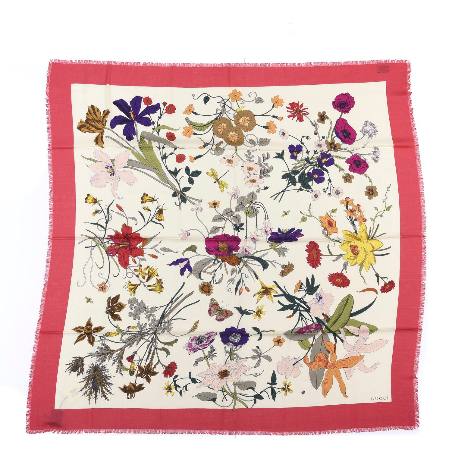 Gucci Silk Twill Flora Gothic Square Scarf Ivory Pink 1 of 4