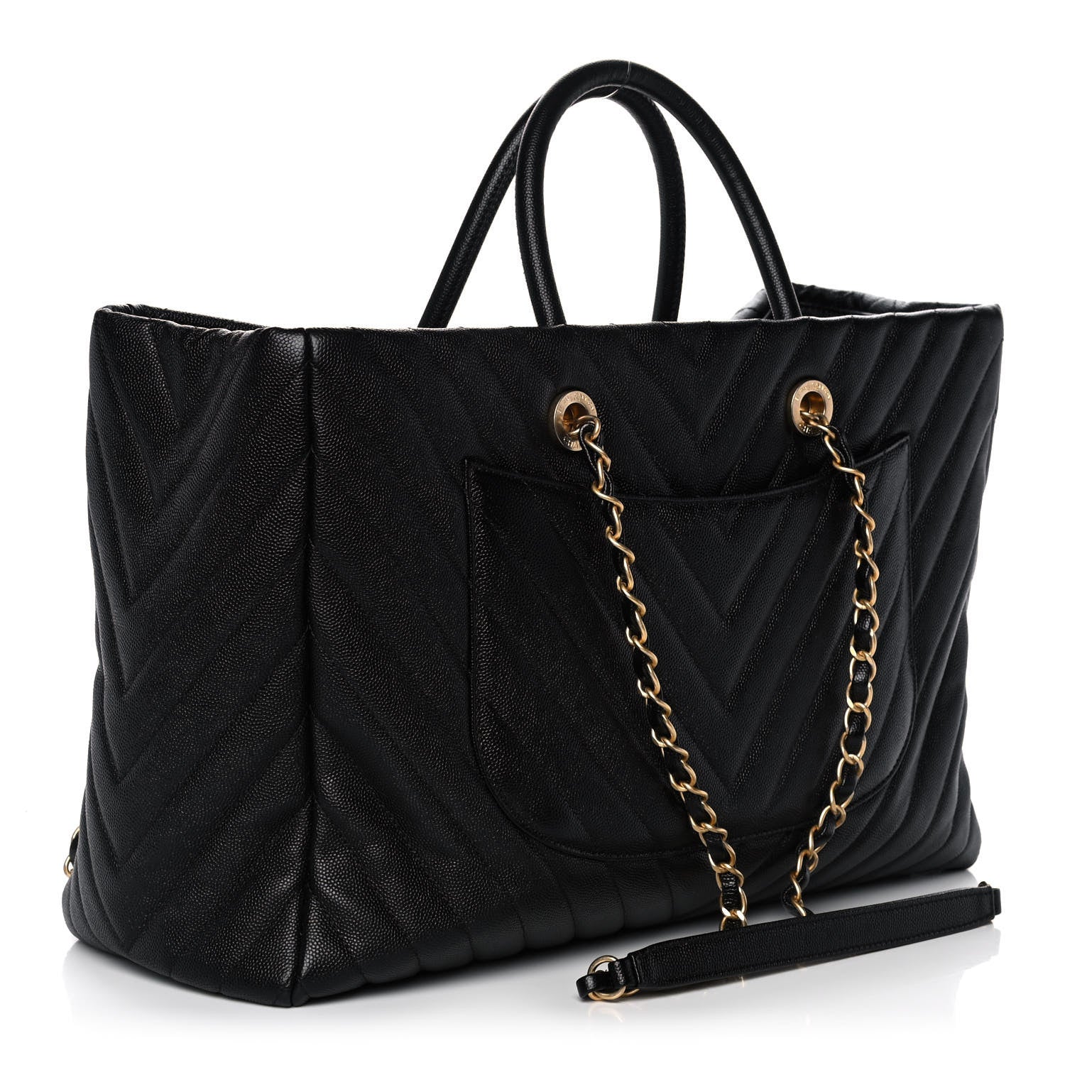 Chanel Aged Calfskin Chevron Large Coco Handle Shopping Tote Black 2 of 11