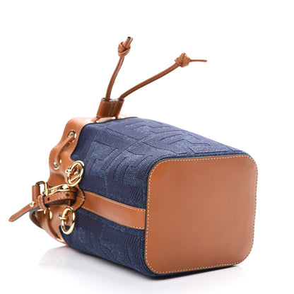 Fendi Denim Vitello King F is Fendi FF Embroidered Mini Mon Tresor Bucket Bag Blue Cuoio 3 of 9