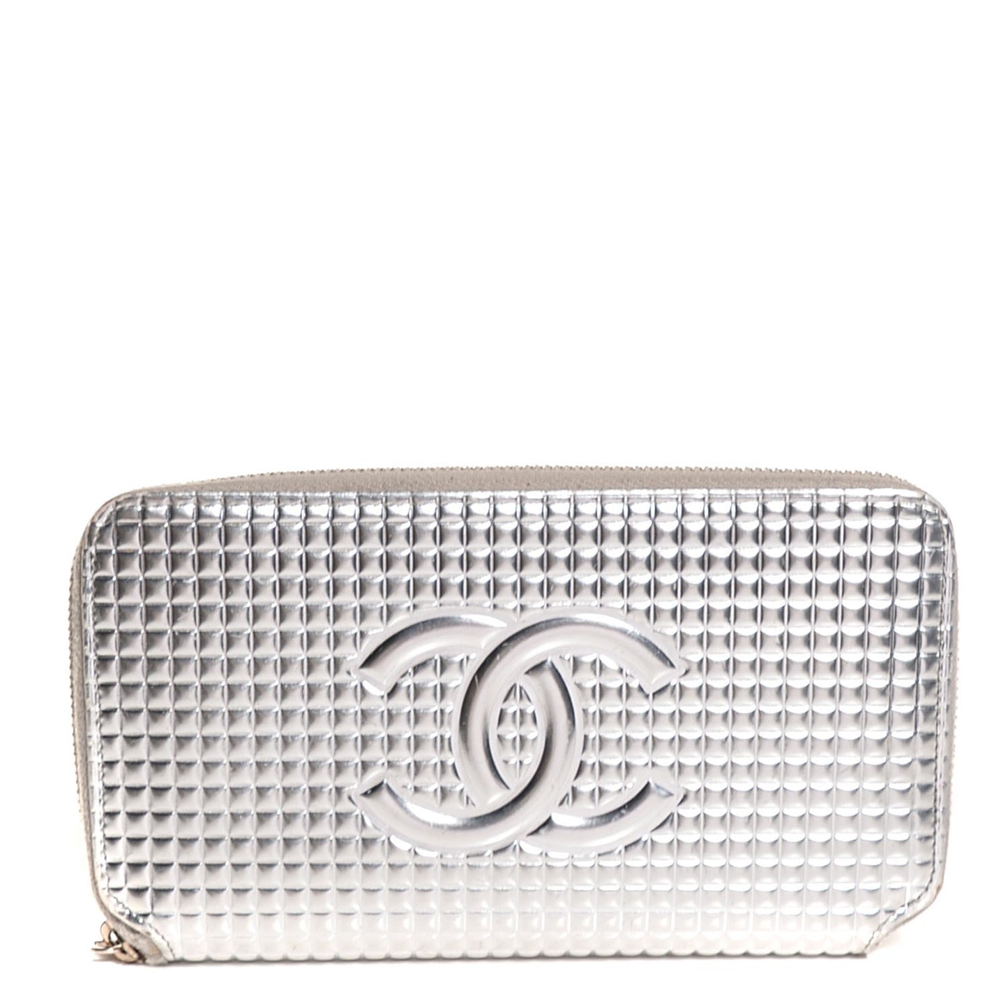 Patent Embossed CC Zip Around Wallet Silver