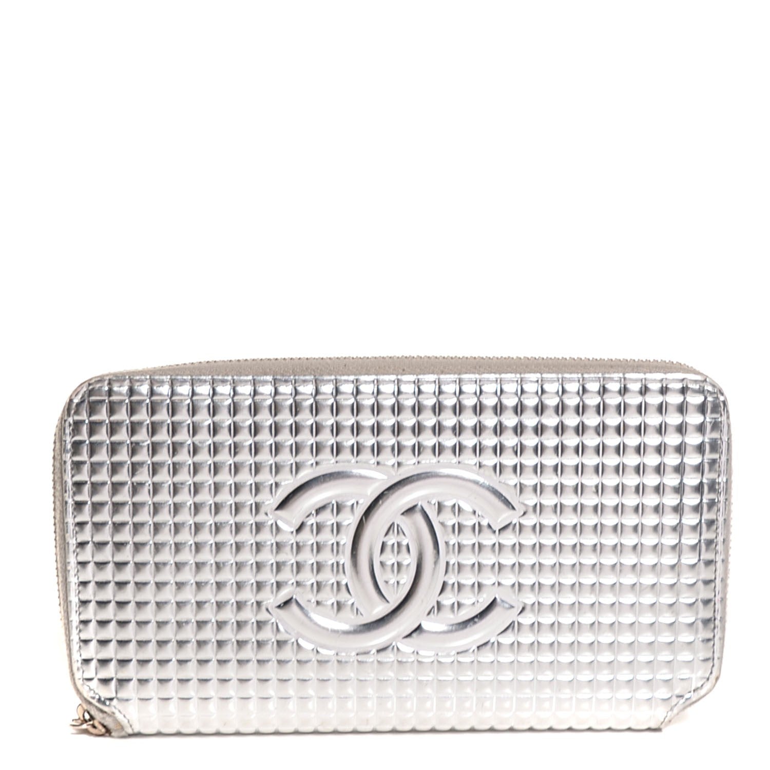 Chanel Patent Embossed CC Zip Around Wallet Silver 1 of 10