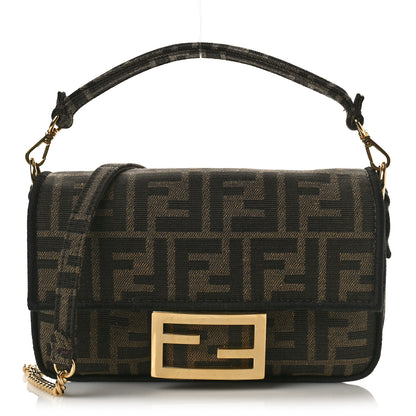 Fendi Fabric Jacquard FF 1974 Mini Baguette Tobacco Moro Black 1 of 9