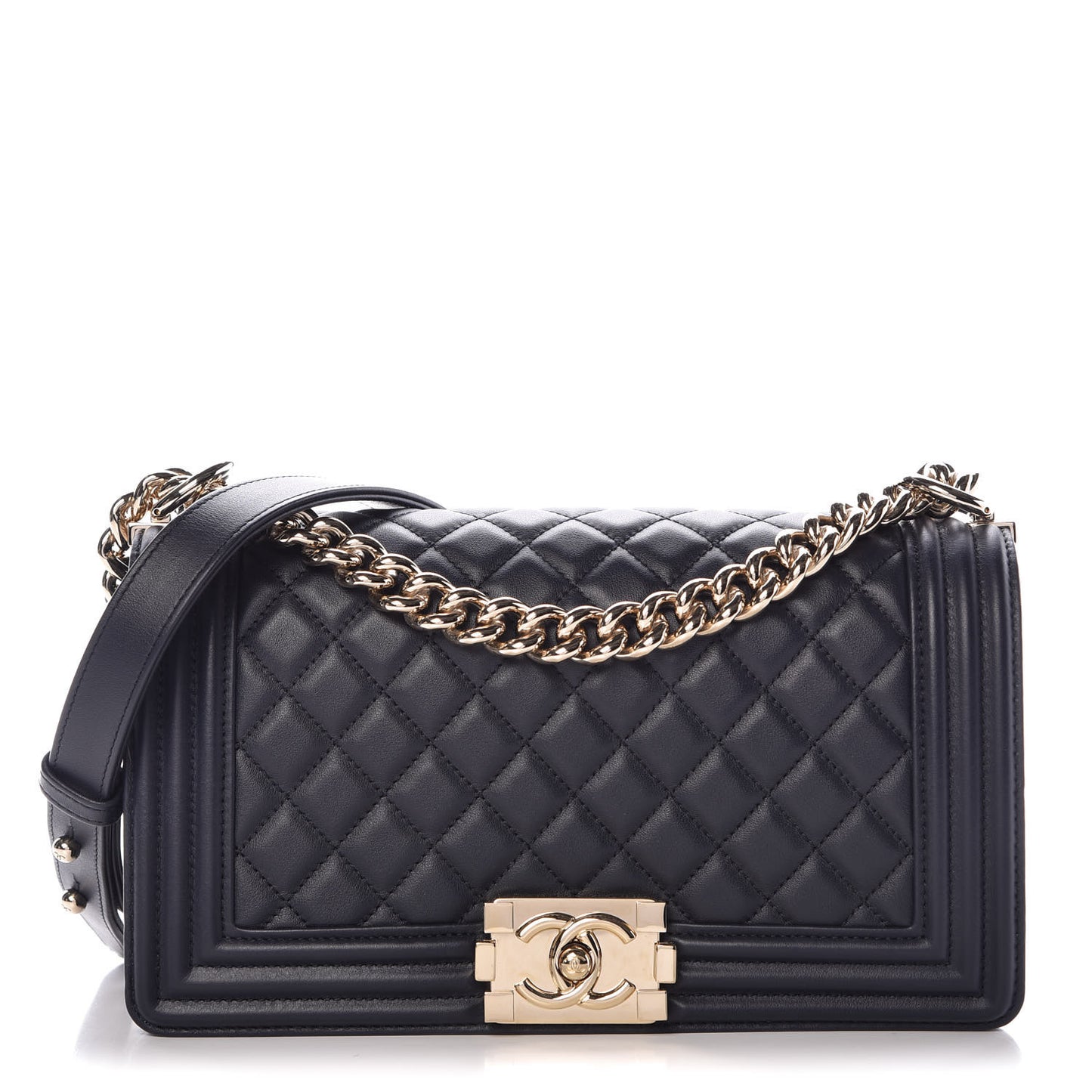 Lambskin Quilted Medium Boy Flap Dark Navy