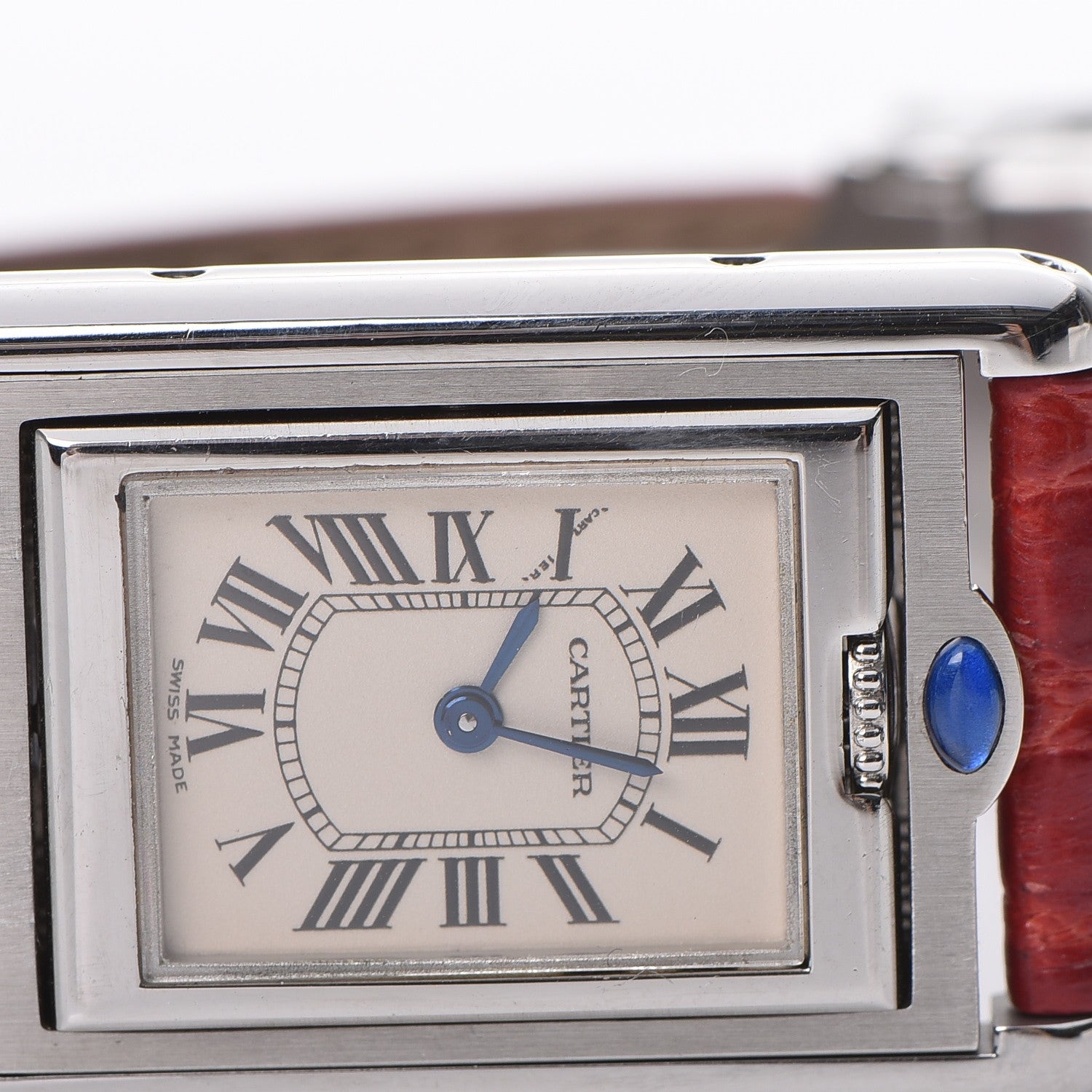 Cartier Stainless Steel Alligator 22mm Tank Basculante Quartz Watch Red 11 of 14