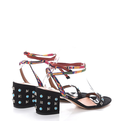 Valentino Garavani Suede Embroidered Rockstud Rolling 60mm City Wrap Sandals 38 Black Multicolor 4 of 6