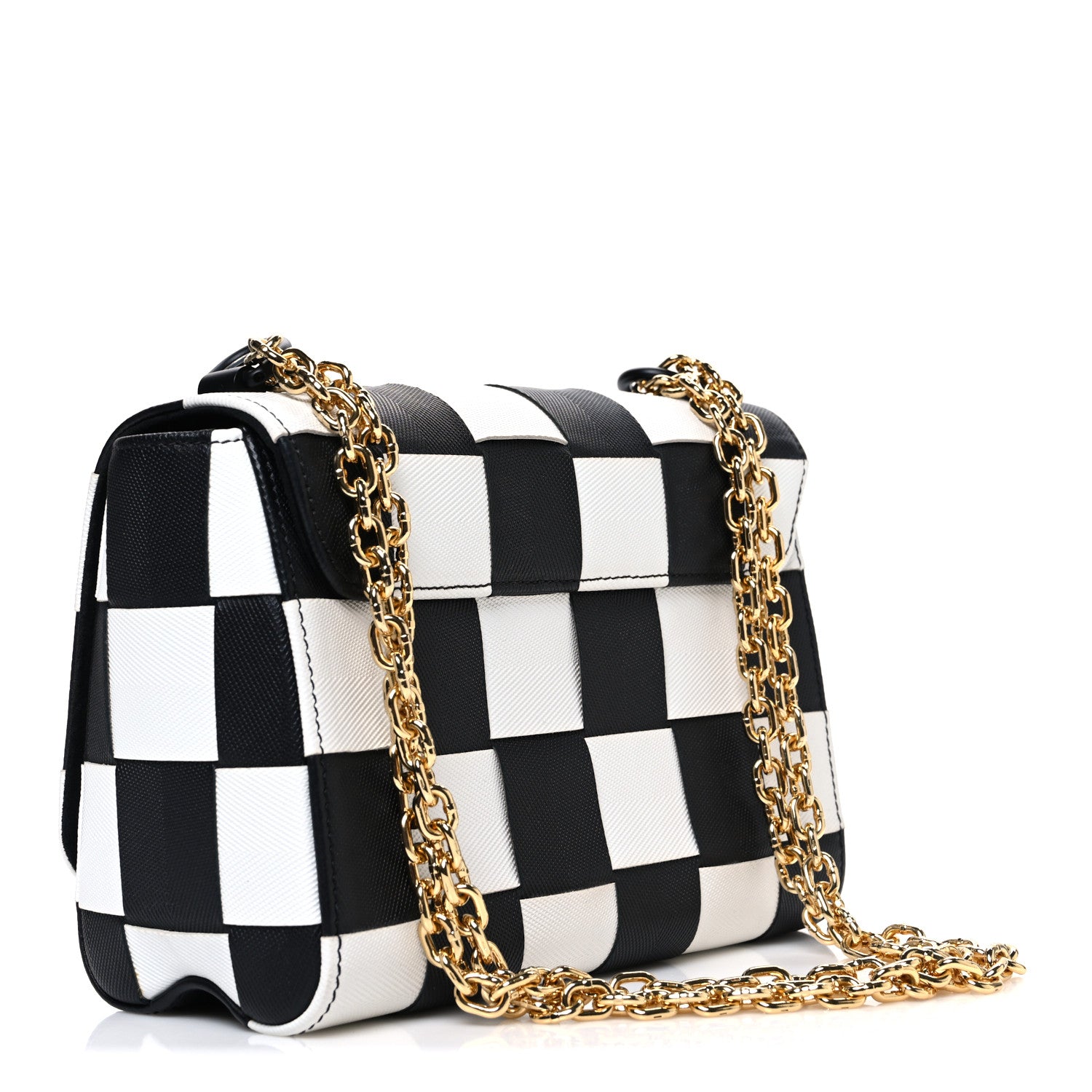 Louis Vuitton Calfskin Damier Tressage Twist Shoulder Bag MM Black White 3 of 10