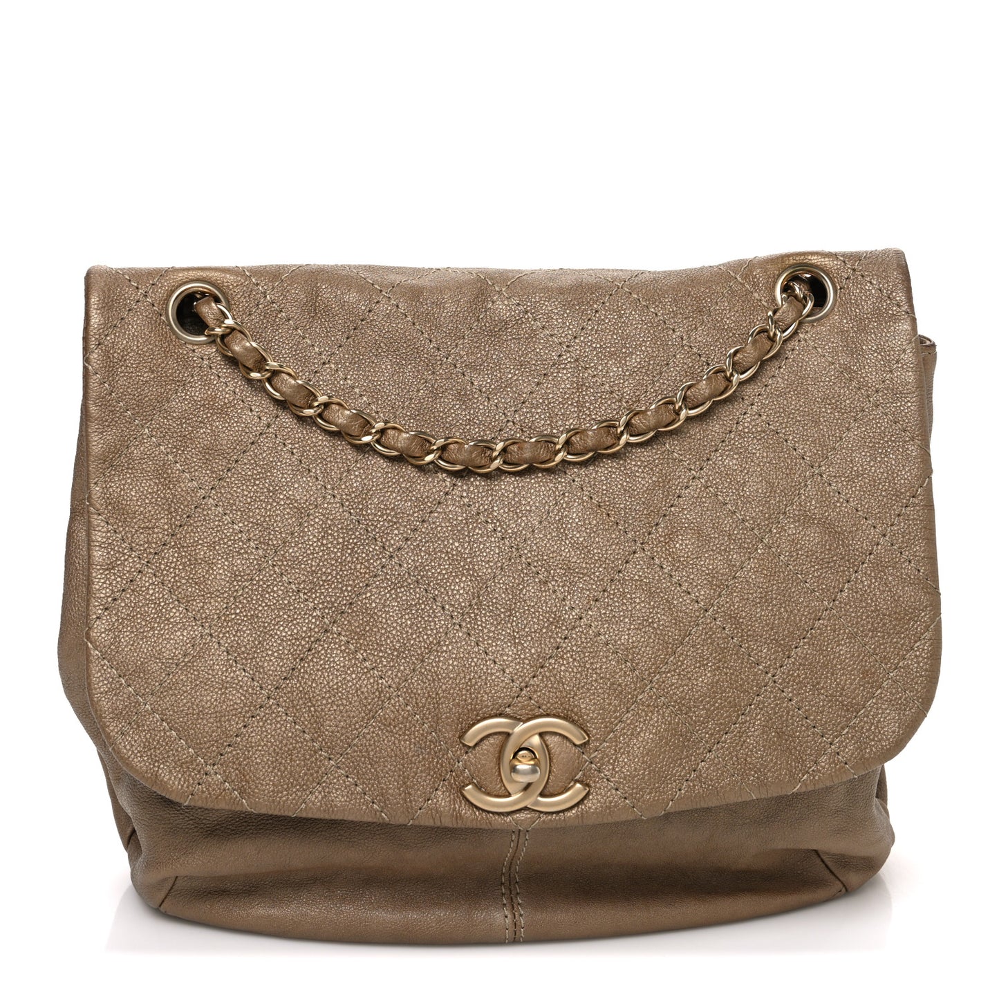 Metallic Calfskin Quilted Trianon Small Messenger Flap Gold